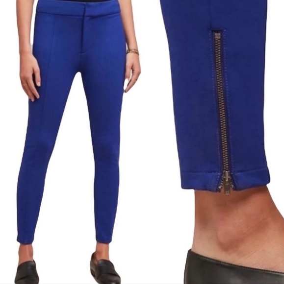 Anthropologie Essential Slim Blue Mid High Rise Jersey Trousers Comfy Size 00P - Picture 13 of 13
